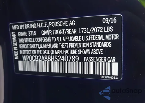 2017 Porsche 718 Boxster S z USA, uszkodzony, nr VIN WP0CB2A88HS240789